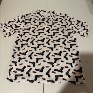 Obnoxious Golf Pistol Ammo Print Polyester Polo Shirt Men’s Size XL